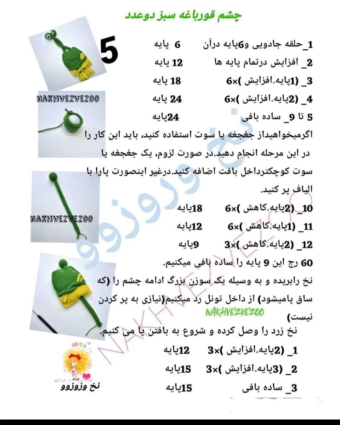 الگوی قلاب بافی برای قورباغه قلاب بافی با چشم.