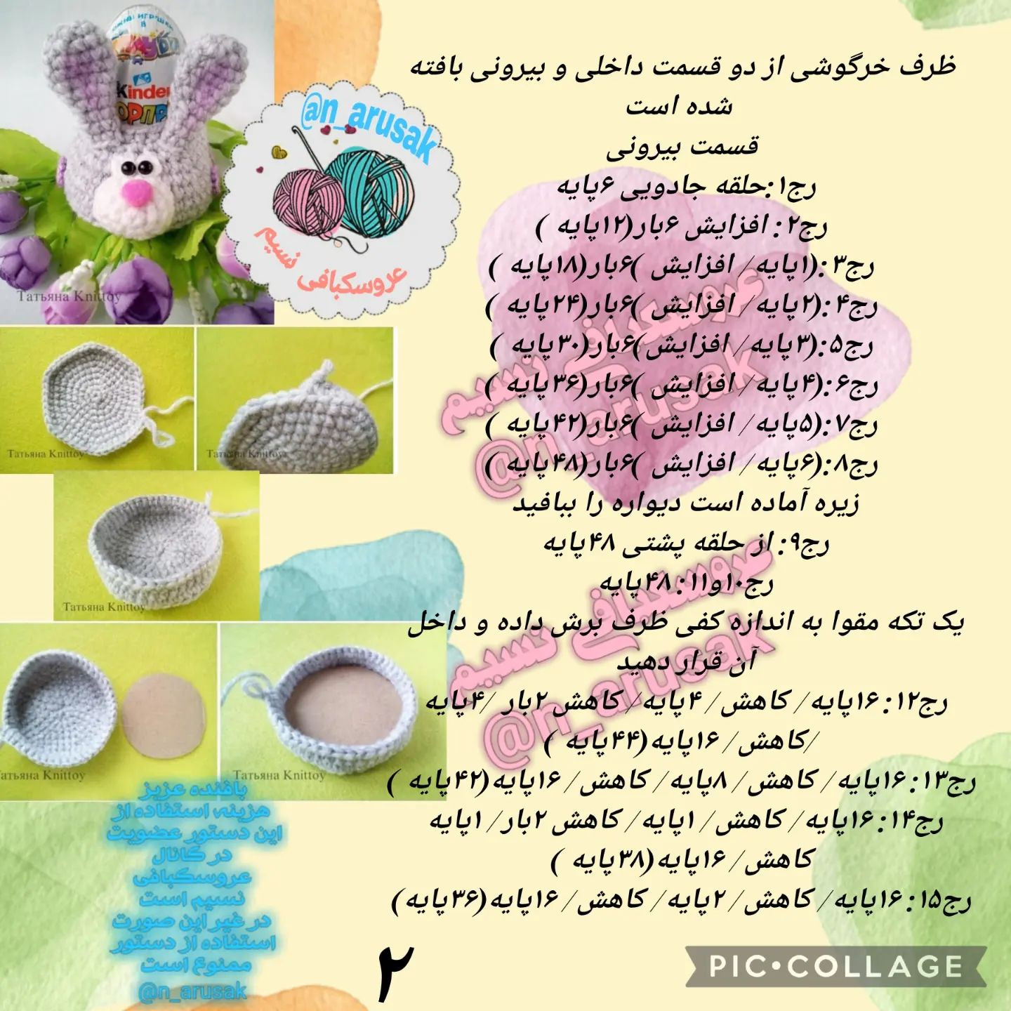 الگوی قلاب بافی برای سبد آب نبات خرگوش.