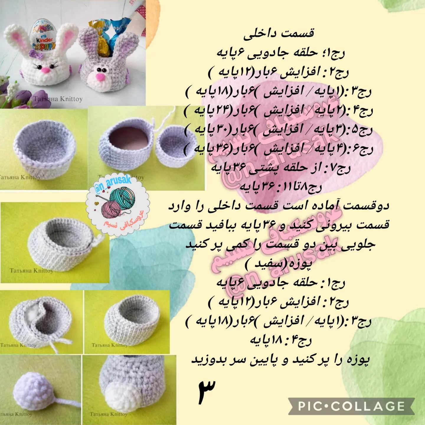 الگوی قلاب بافی برای سبد آب نبات خرگوش.