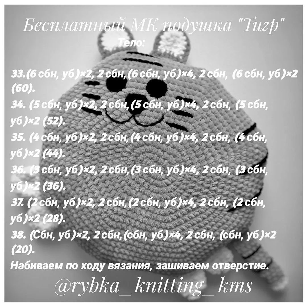 Бесплатное описание подушки тигра от автора @rybka_knitting_kms 🌷#мк_тигры_амигурумиПри публикации работ отмечайте автора мк 🤗