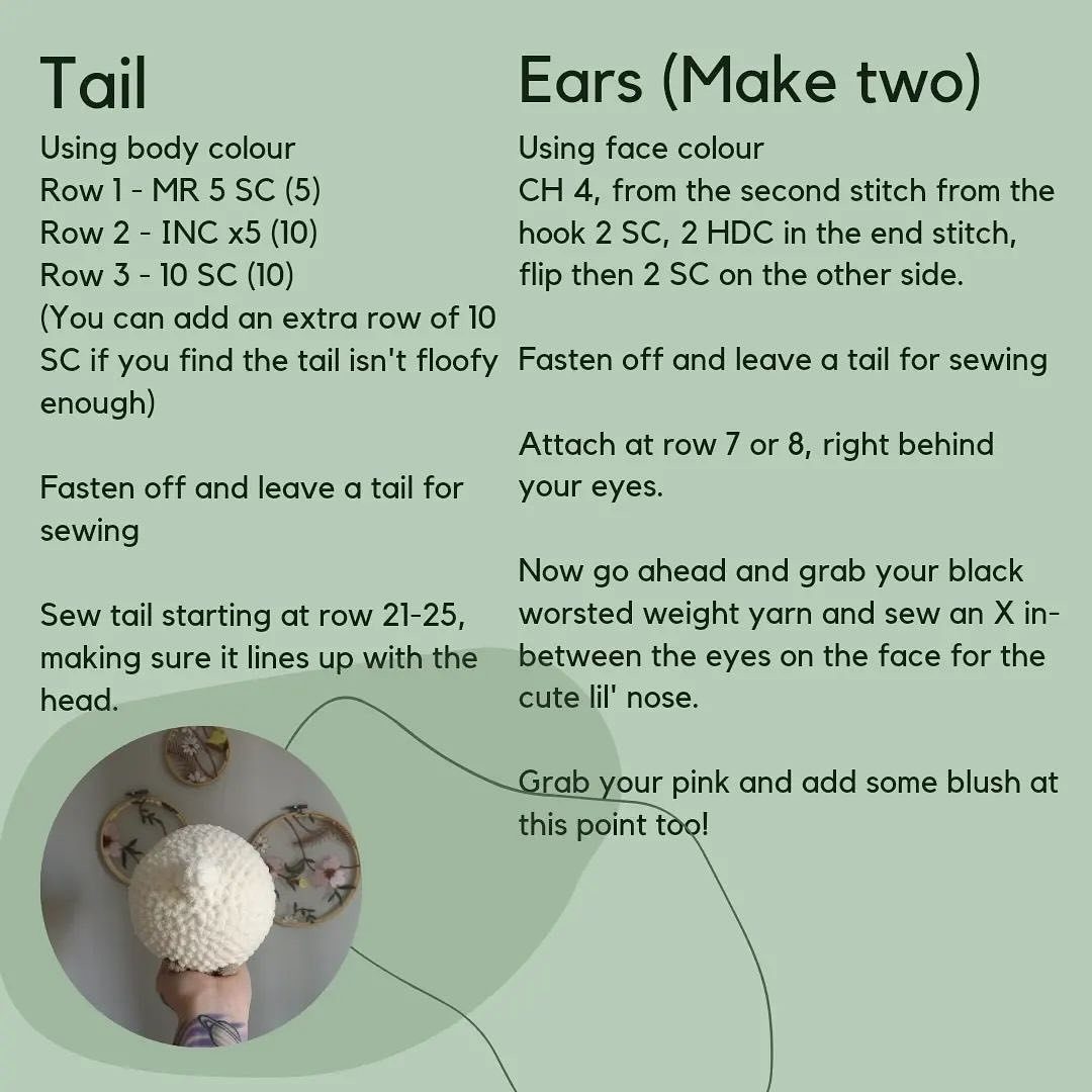 Crochet pattern for white sheep with brown head.