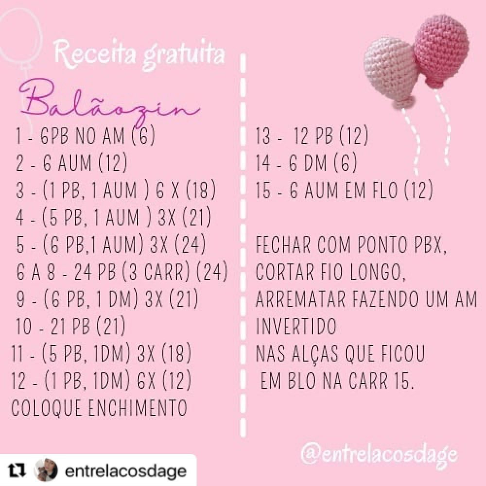 Domingo também é dia de RECEITA GRATUITA 😍E trago o 🎈 da @entrelacosdage Segue lá  e fi