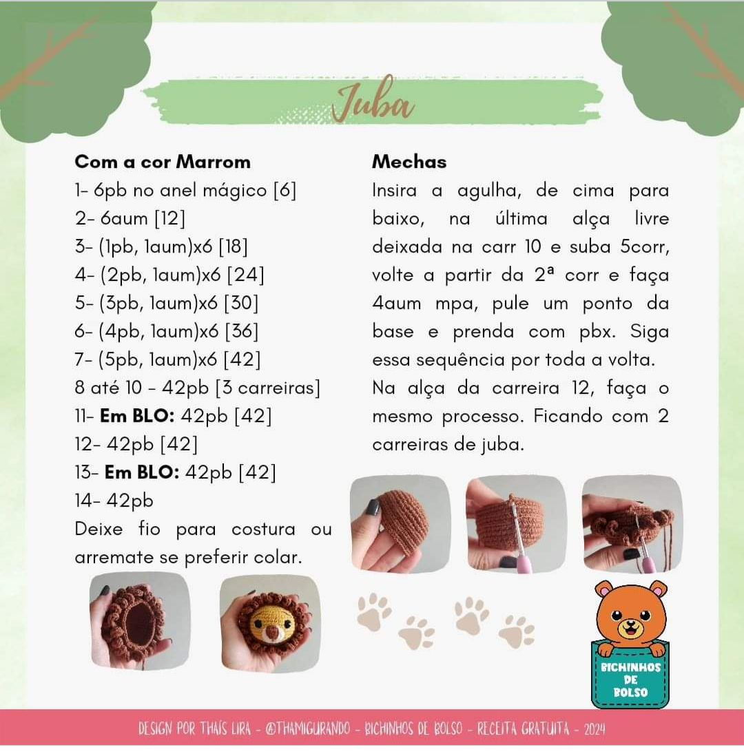 ✨️RECEITA GRATUITA - Heitor, o Leão, para a colab Bichinhos de Bolso | 1ªed. 🐻 #bichinho