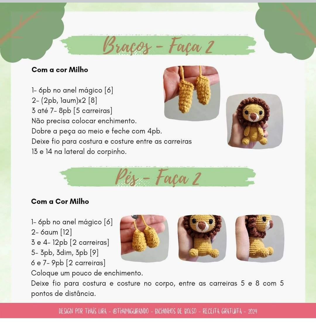 ✨️RECEITA GRATUITA - Heitor, o Leão, para a colab Bichinhos de Bolso | 1ªed. 🐻 #bichinho