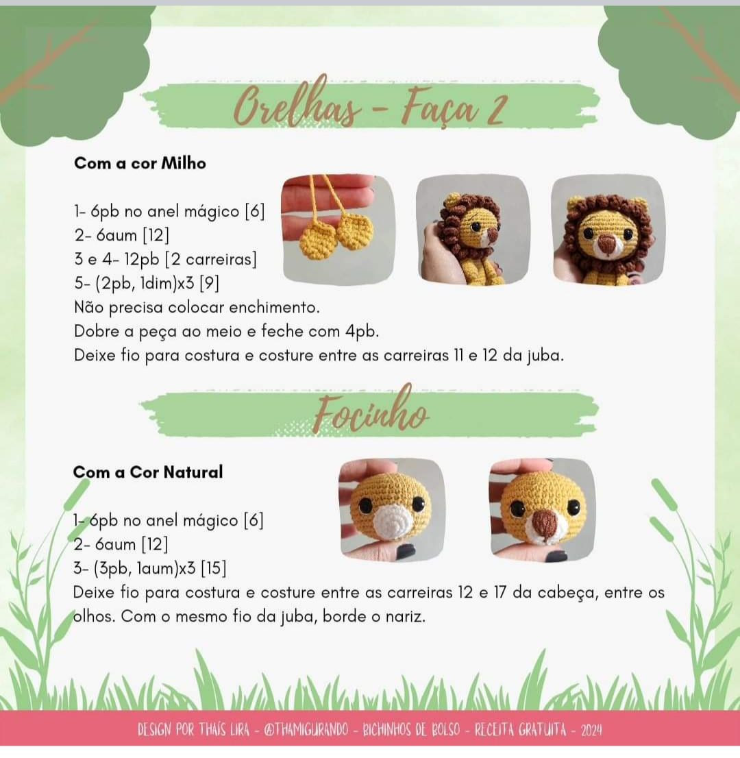 ✨️RECEITA GRATUITA - Heitor, o Leão, para a colab Bichinhos de Bolso | 1ªed. 🐻 #bichinho