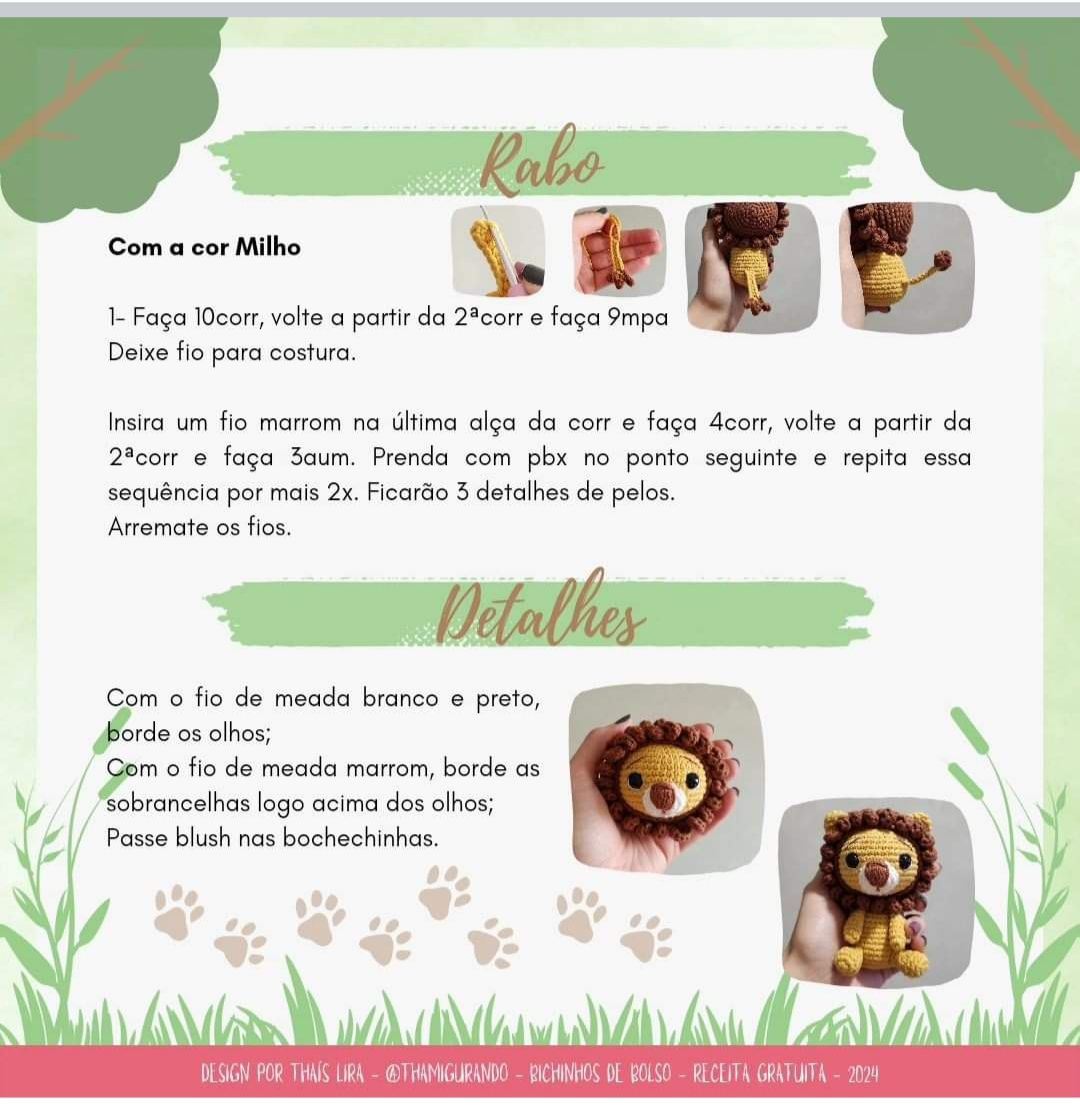 ✨️RECEITA GRATUITA - Heitor, o Leão, para a colab Bichinhos de Bolso | 1ªed. 🐻 #bichinho