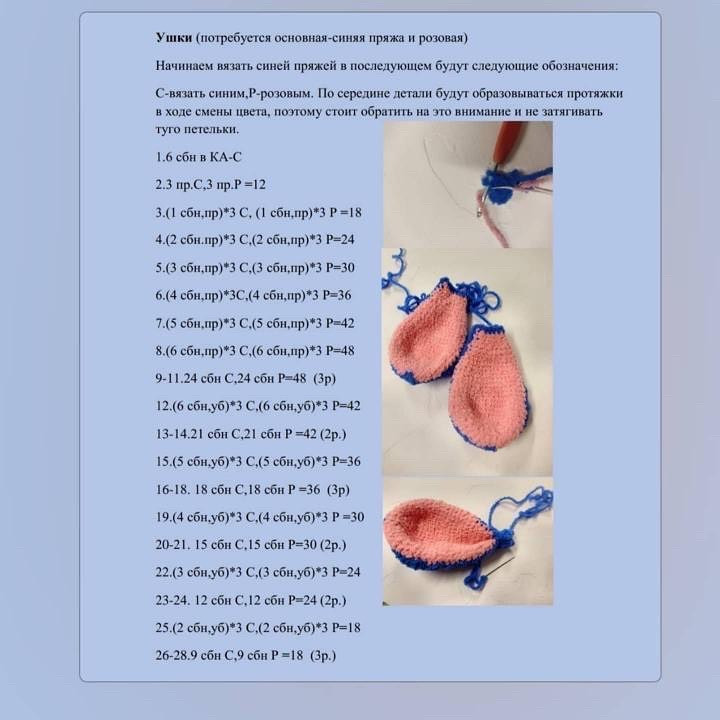 Схема вязания синего кролика крючком.