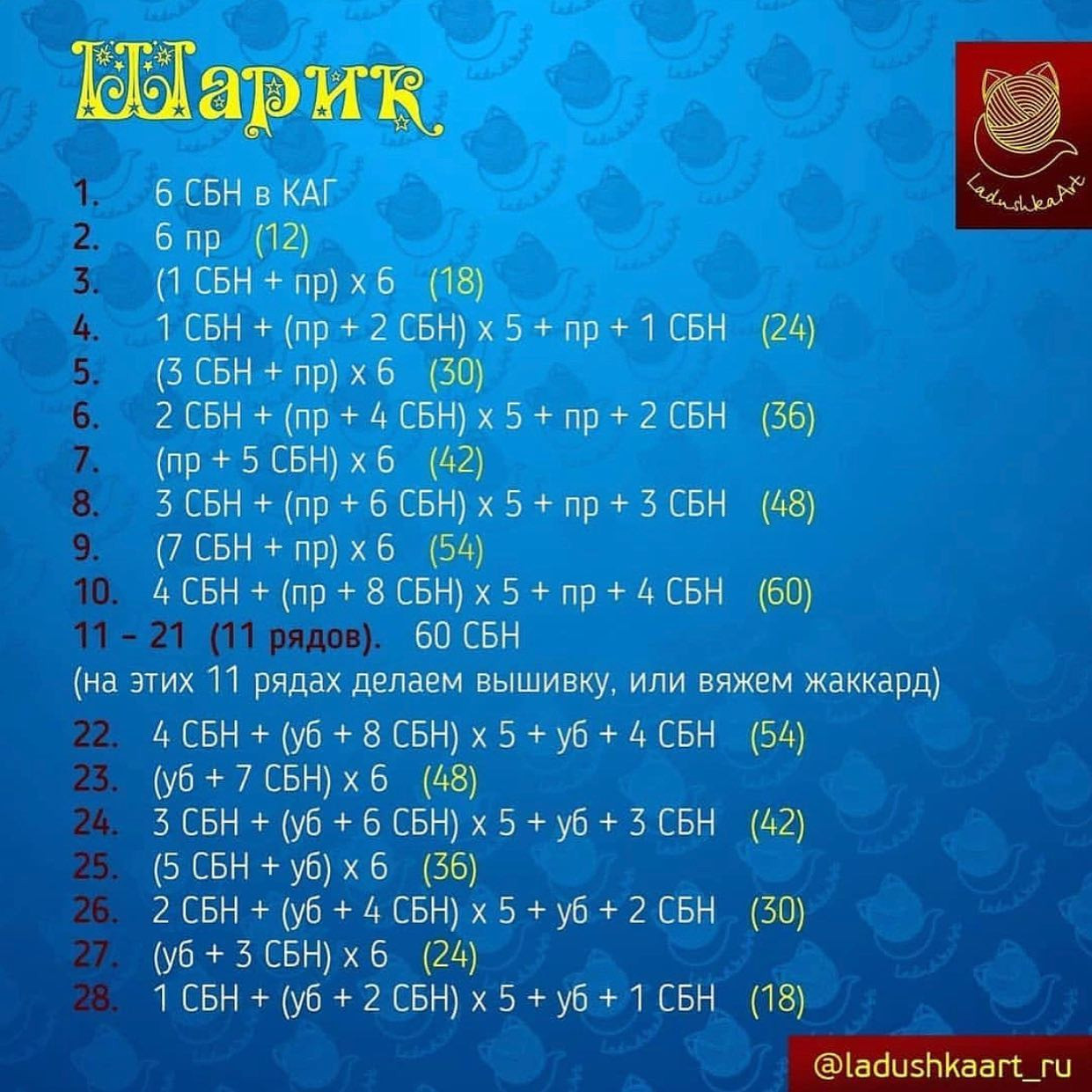 Схема вязания снежного шара крючком.