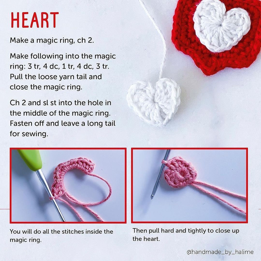 white heart crochet pattern in square.