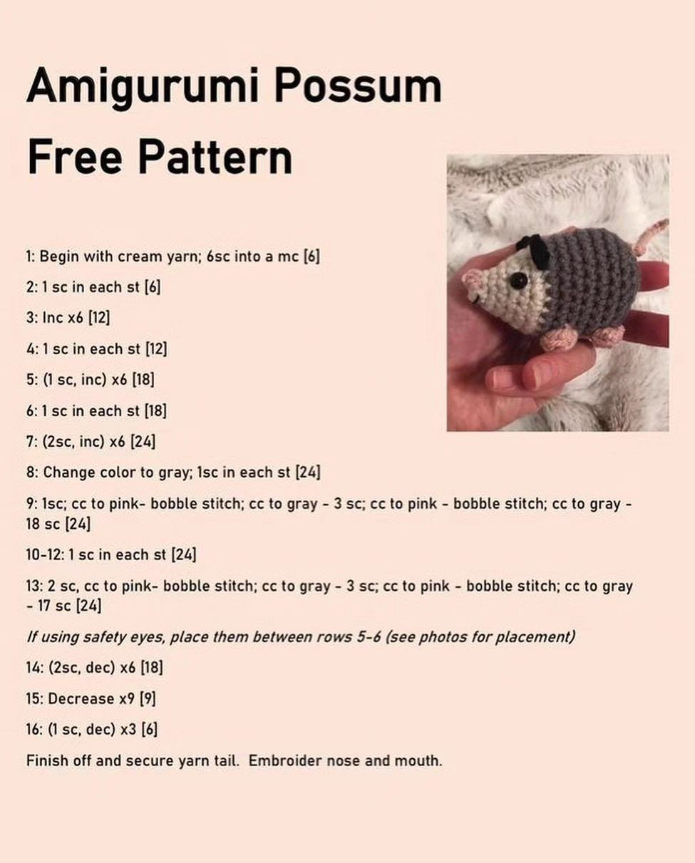 amigurumi possum free pattern