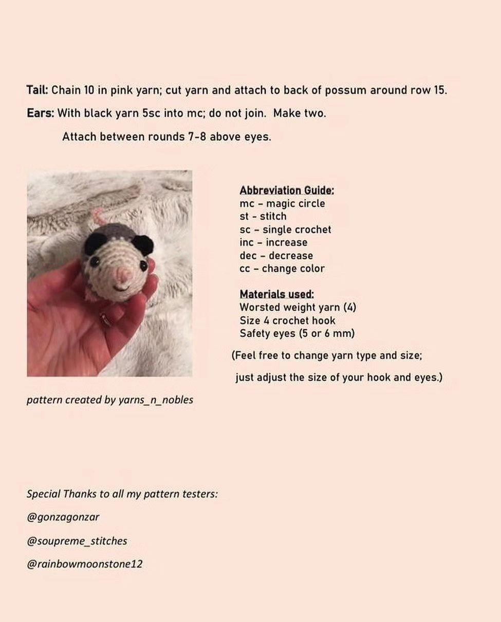 amigurumi possum free pattern