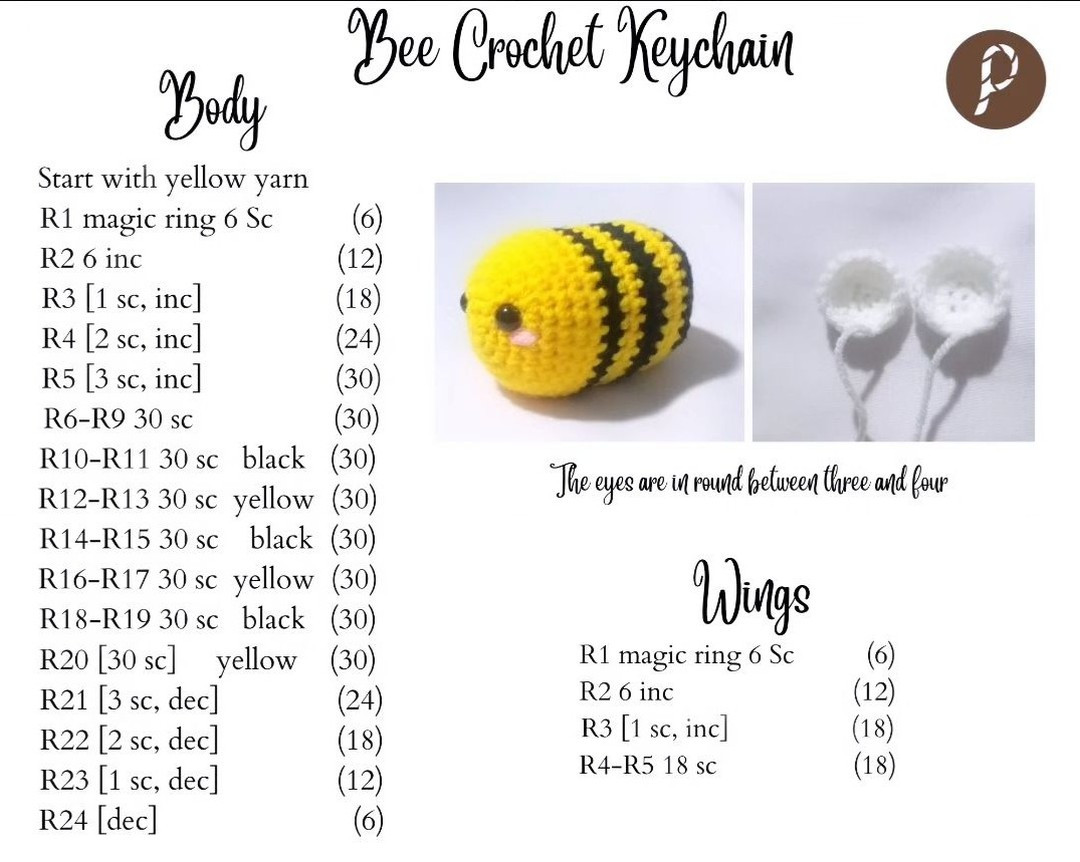 bee crochet keychain