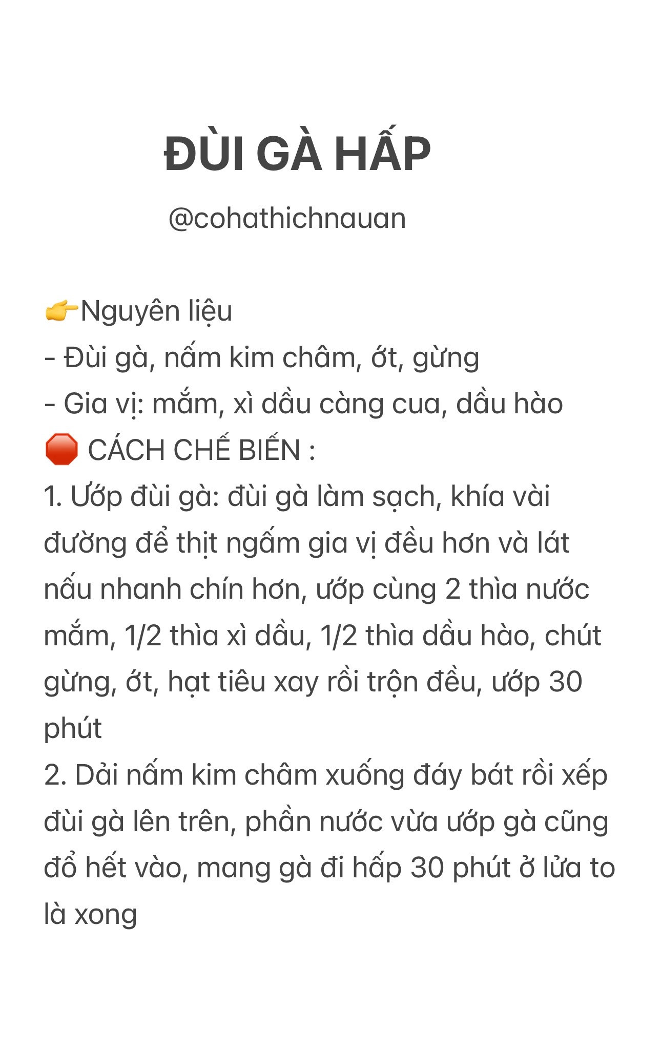 Cách làm đùi Gà hấp ngon ngon