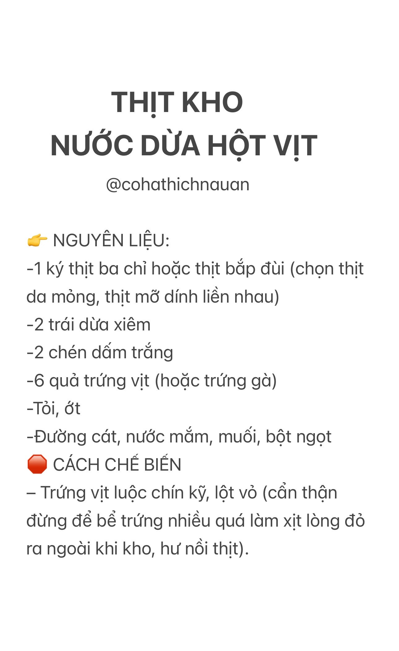 Cách làm món thịt kho nước dừa hột vịt