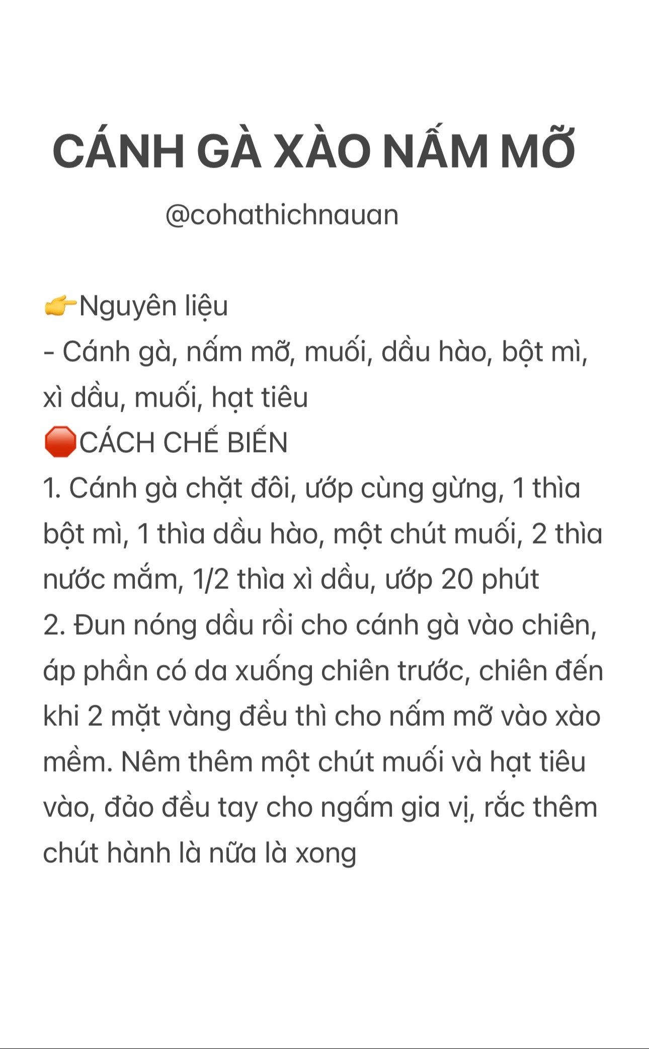 Cánh gà xài nấm mỡ