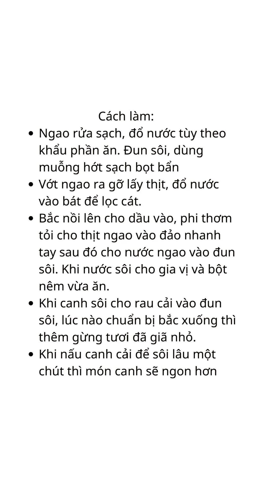 canh ngao rau cải, canh chua chả cá, canh khổ qua nhồi thịt, cánh bí đỏ nấu mọc, canh bầu nấu tôm, canh ngao nấu dứa,