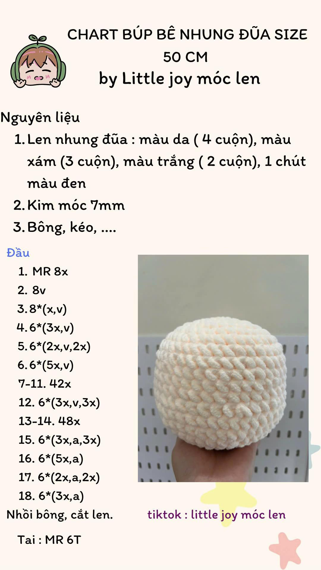 chart búp bê nhung đũa size 50cm