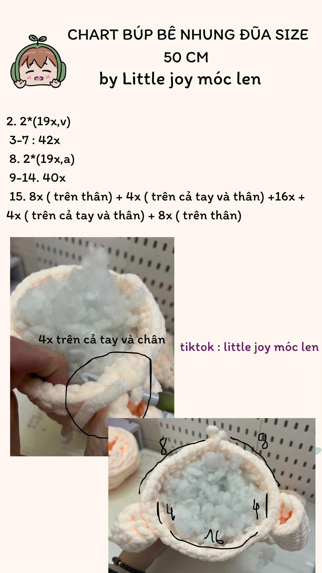 chart búp bê nhung đũa size 50cm