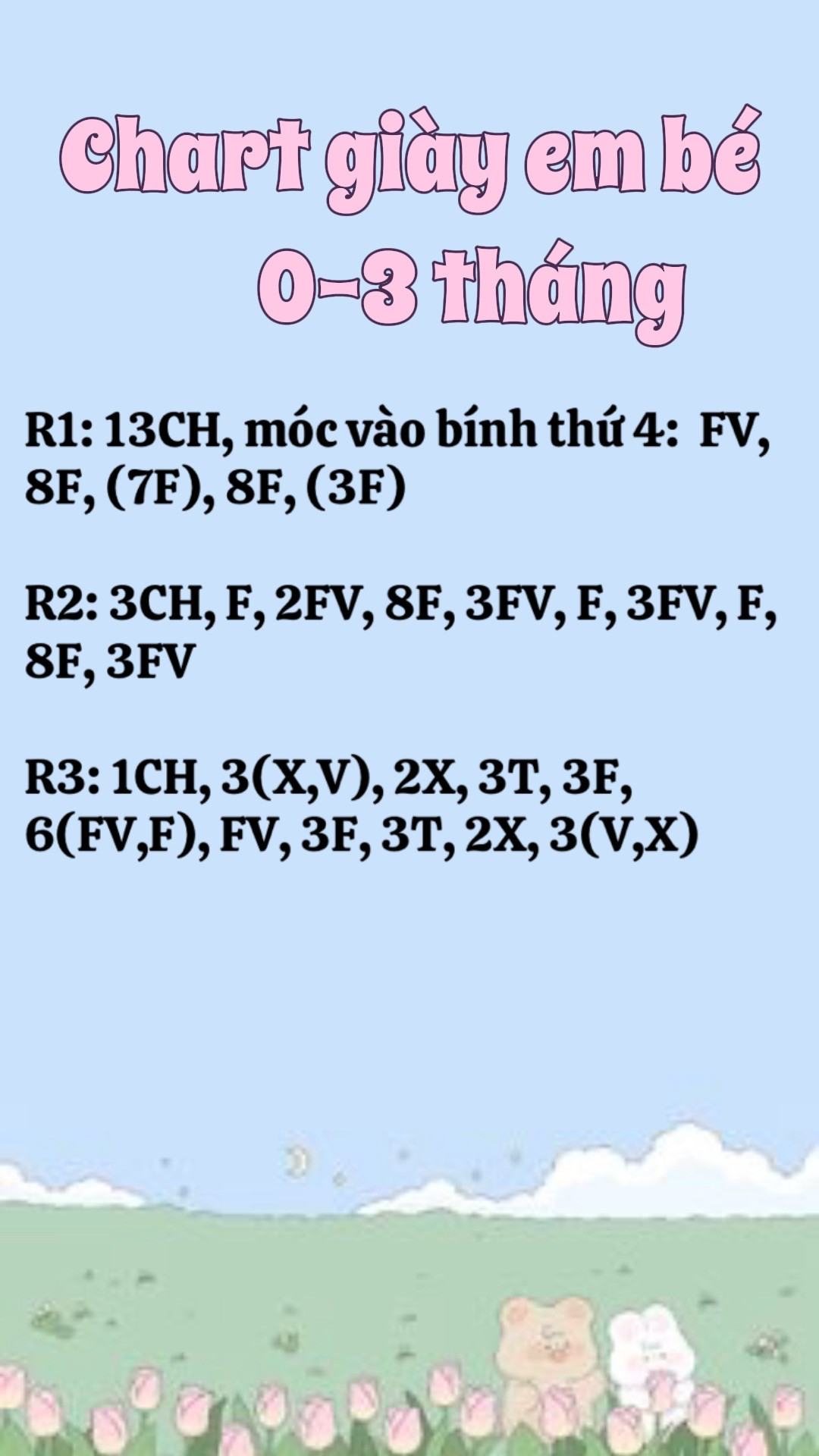 chart giày em bé 0-3 tháng