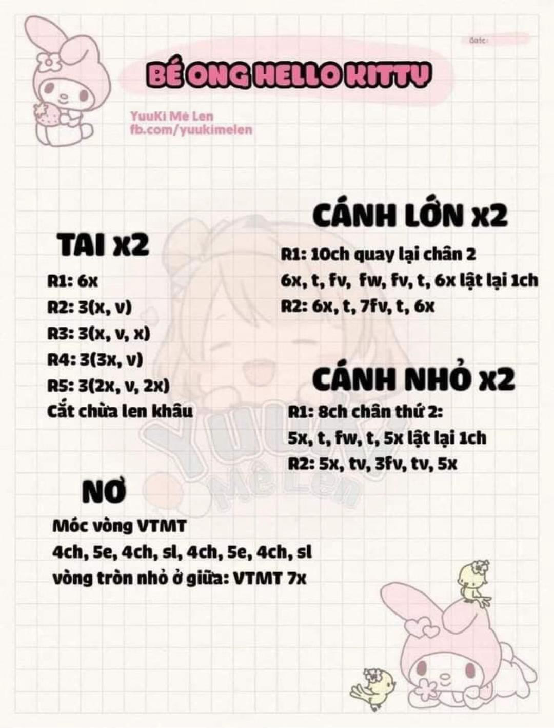 chart móc be ong hello kitty