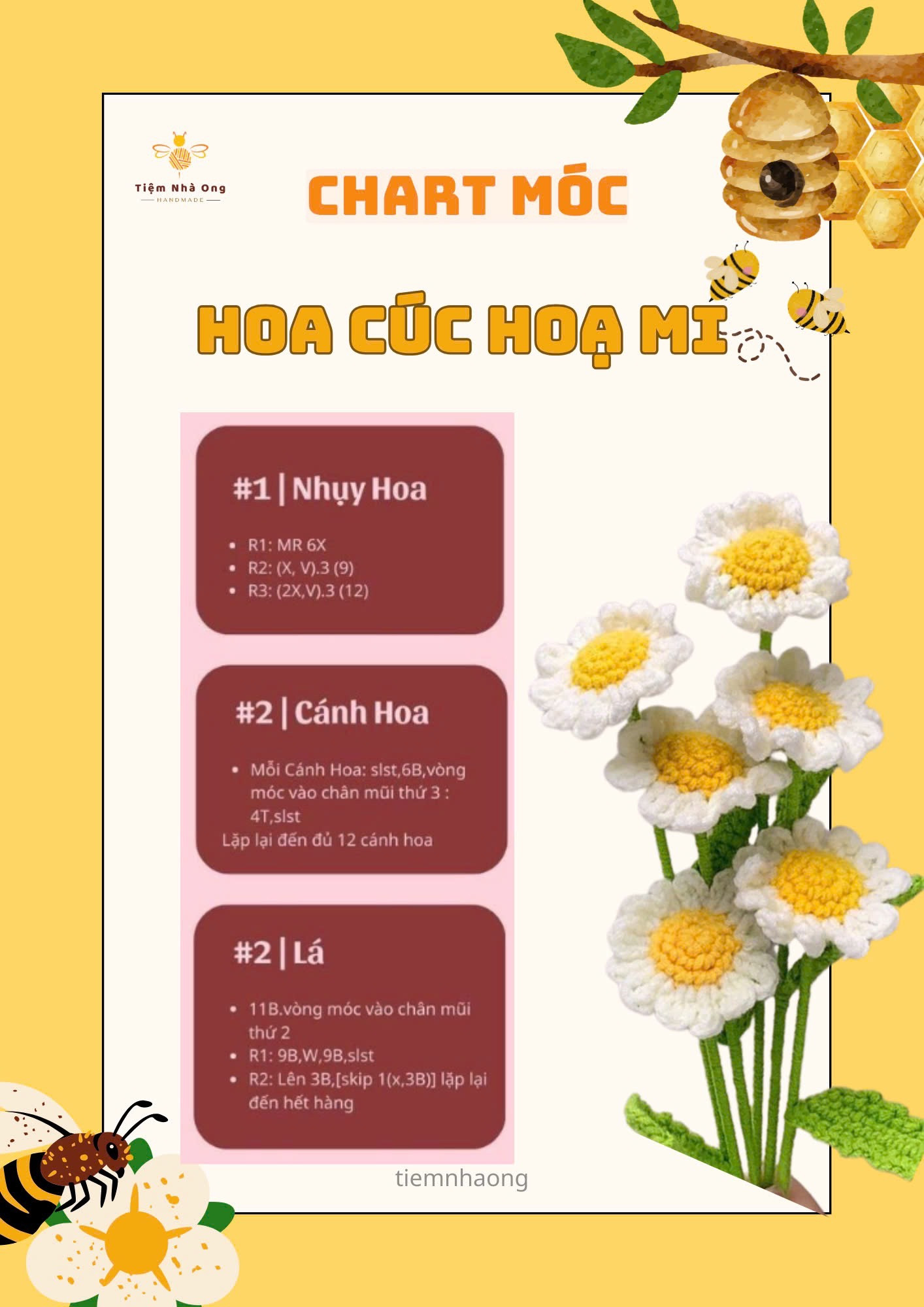 CHART MÓC HOA LEN HANDMADE, hoa chuông, hoa đào, hoa cúc họa mi, hoa cẩm chướng, hoa cẩm tú cầu, hoa ly, hoa tulip mini, hoa anh túc, hoa tiểu lily