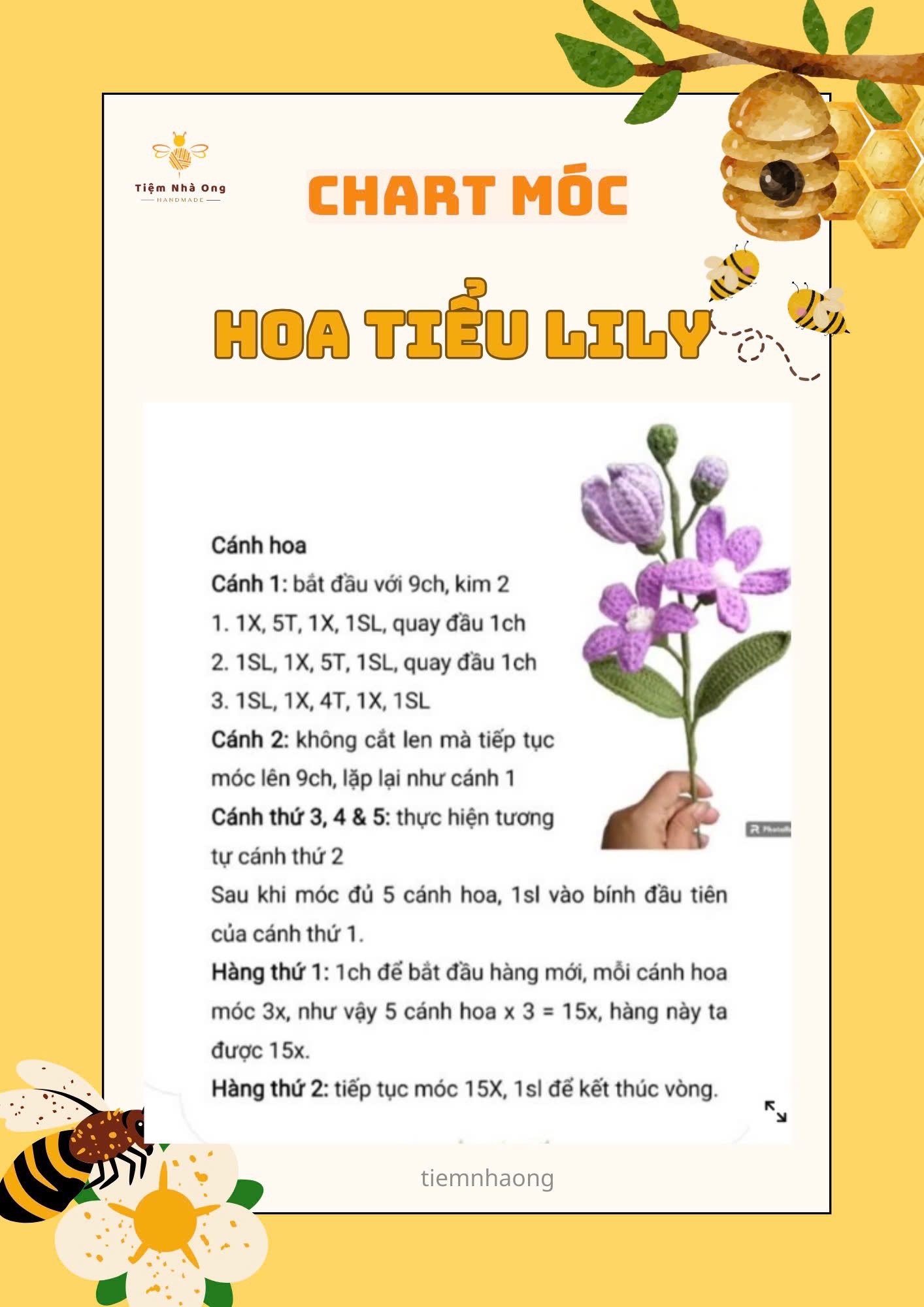 CHART MÓC HOA LEN HANDMADE, hoa chuông, hoa đào, hoa cúc họa mi, hoa cẩm chướng, hoa cẩm tú cầu, hoa ly, hoa tulip mini, hoa anh túc, hoa tiểu lily