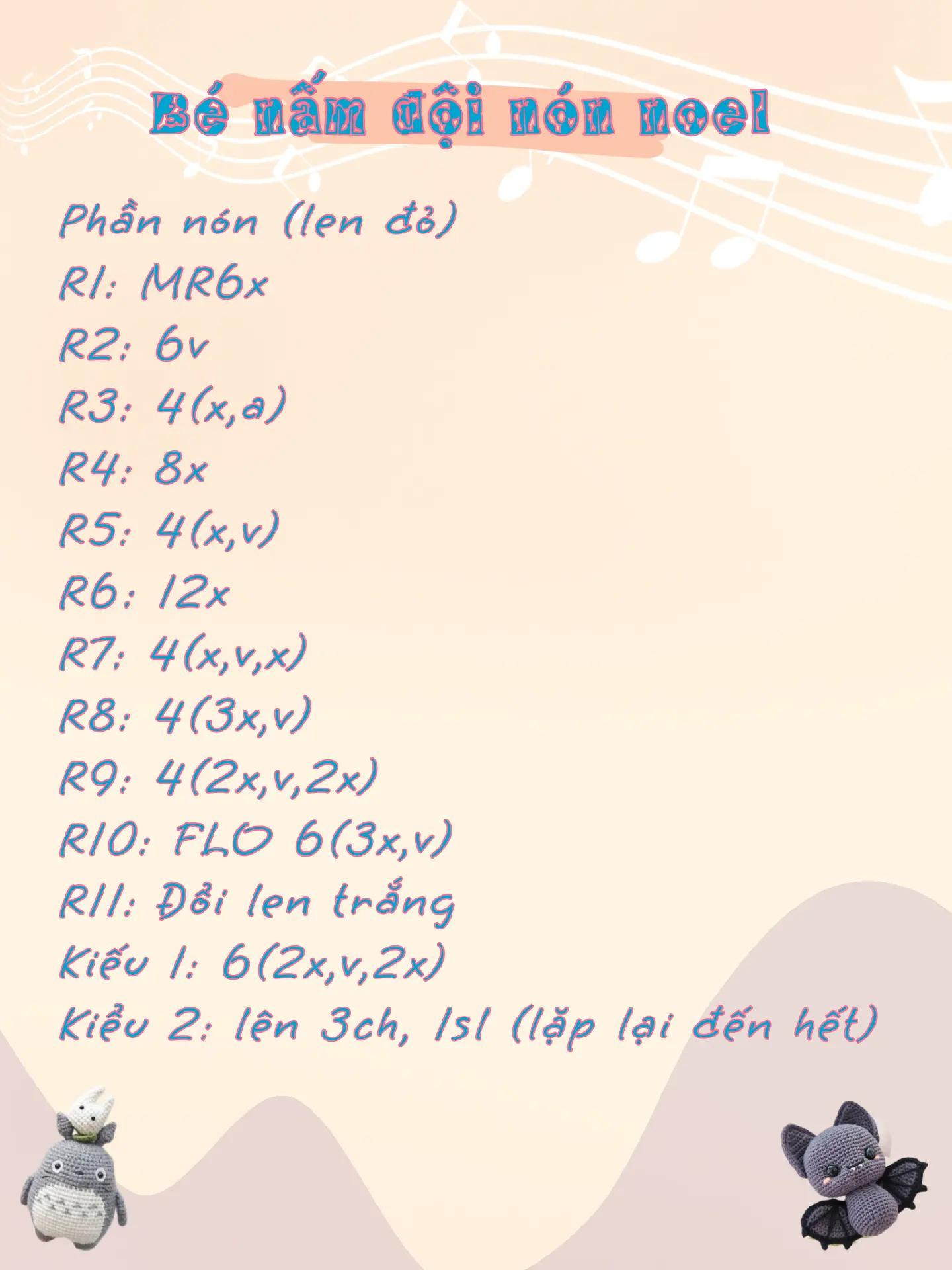 Chart móc len Bé nấm đội nón noel