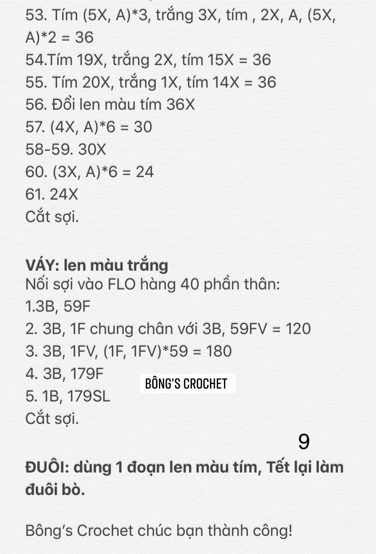 chart móc len Bò sữa milka