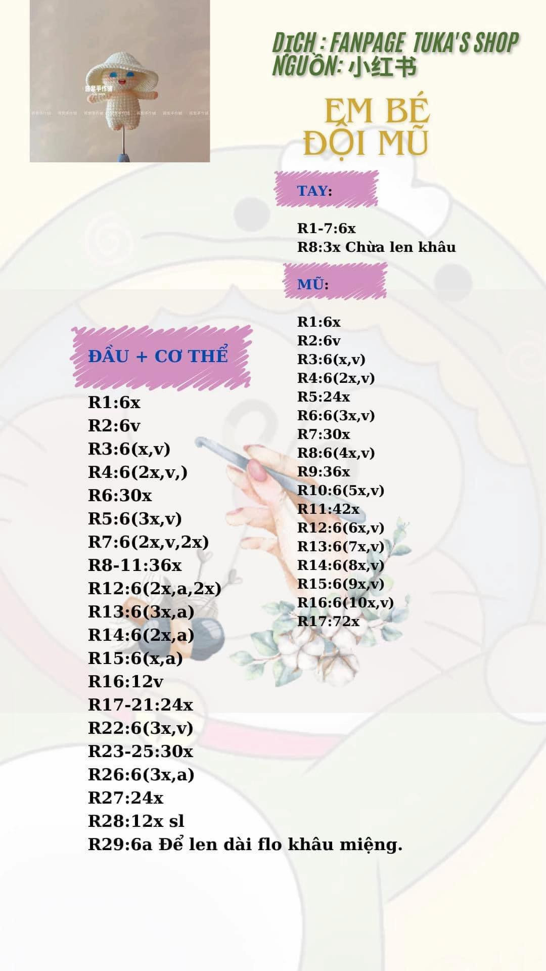 chart móc len em bé đội mũ