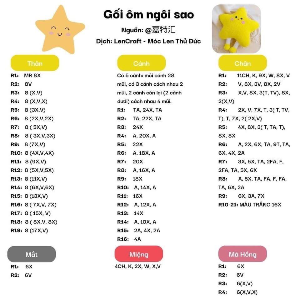 chart móc len gối ôm ngôi sao