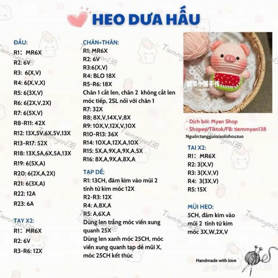 chart móc len heo dưa hấu