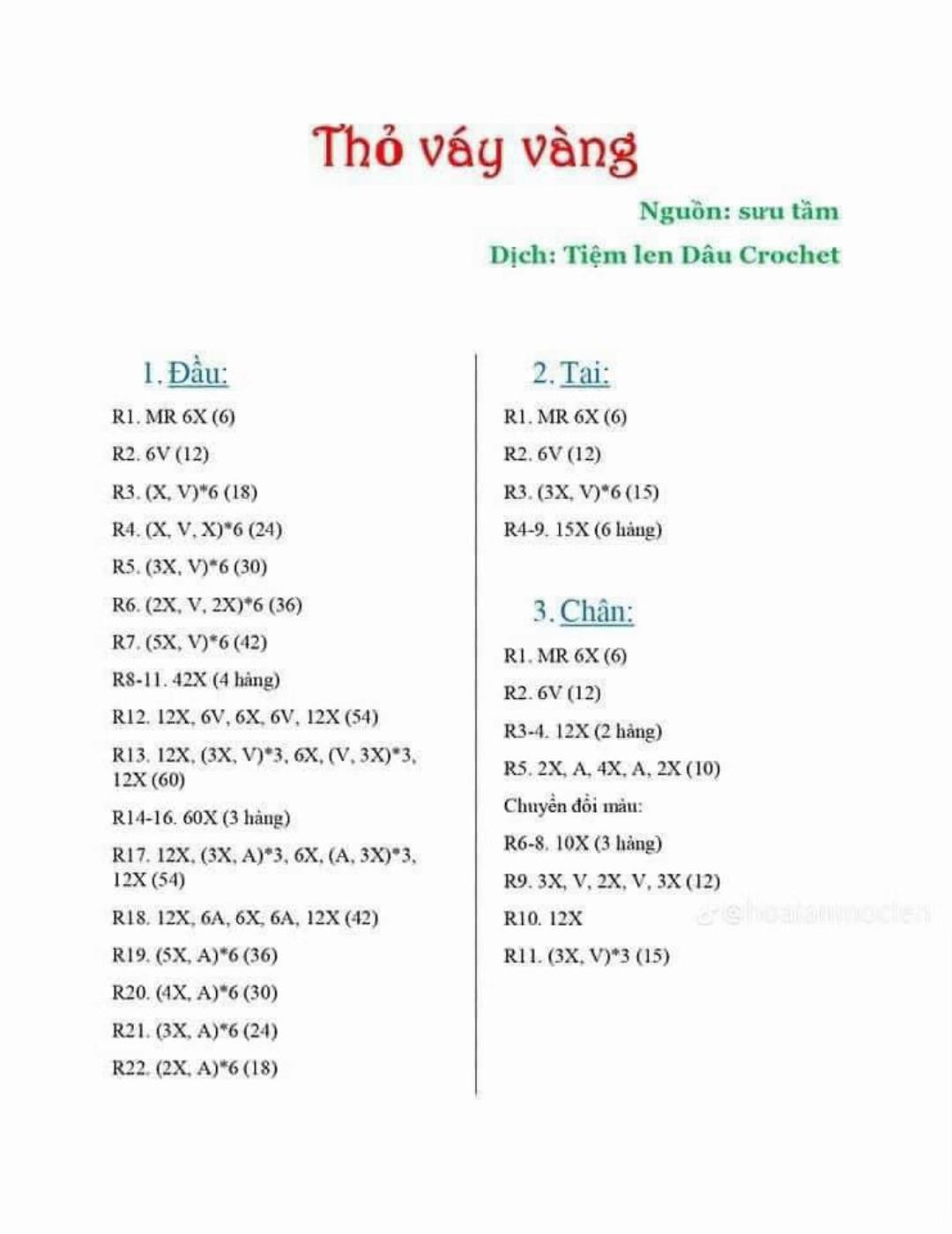 chart móc len móc khóa thỏ váy vàng