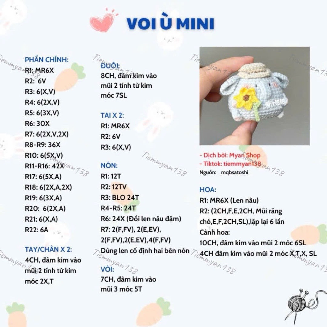 Chart móc voi ù Chart móc voi ù mini ôm hoa hướng dương