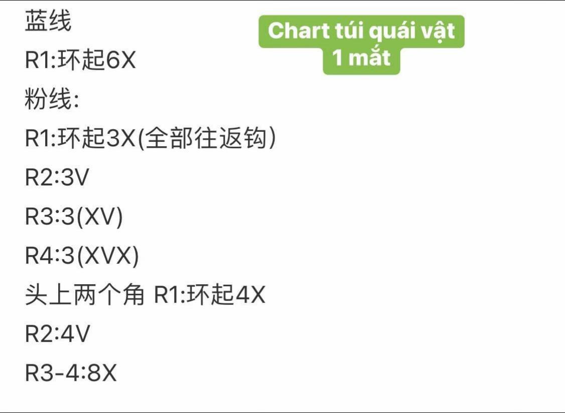 Chart túi quái vật 1 mắt len nhung đũa