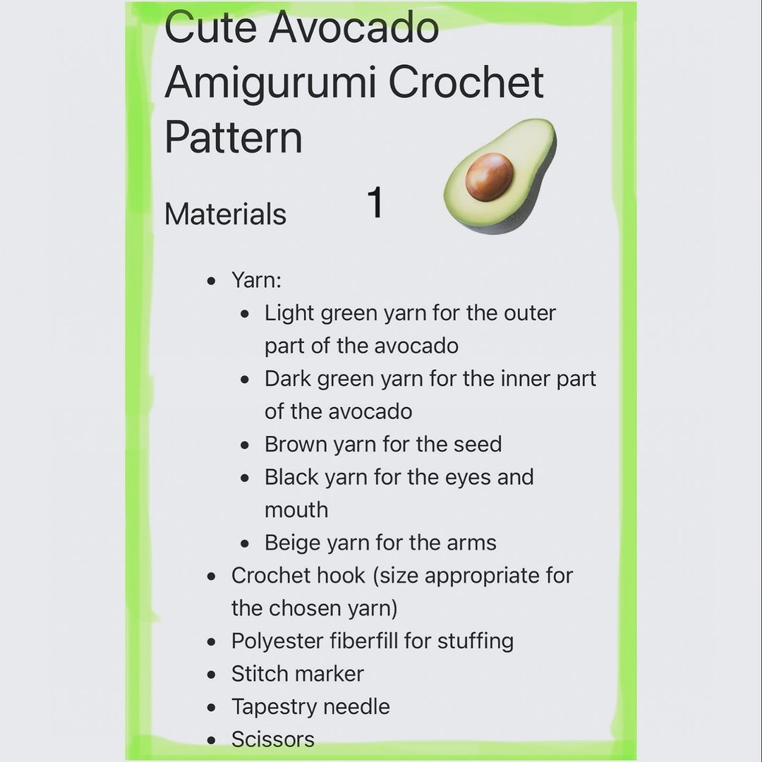 cute avocado amigurumi crochet pattern