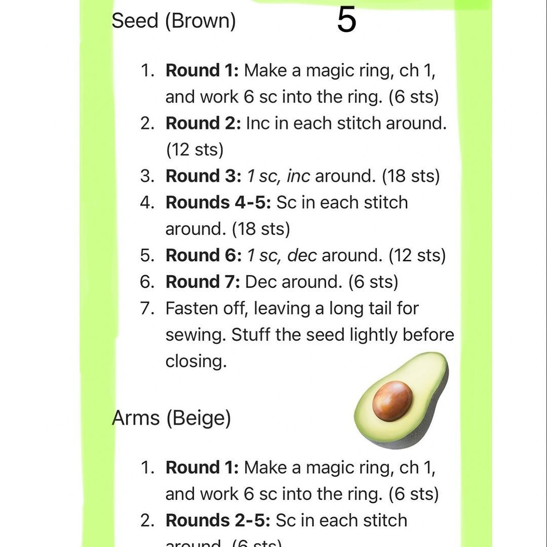 cute avocado amigurumi crochet pattern