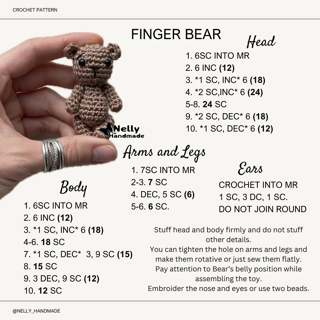 Finger Bear free crochet pattern 🐻