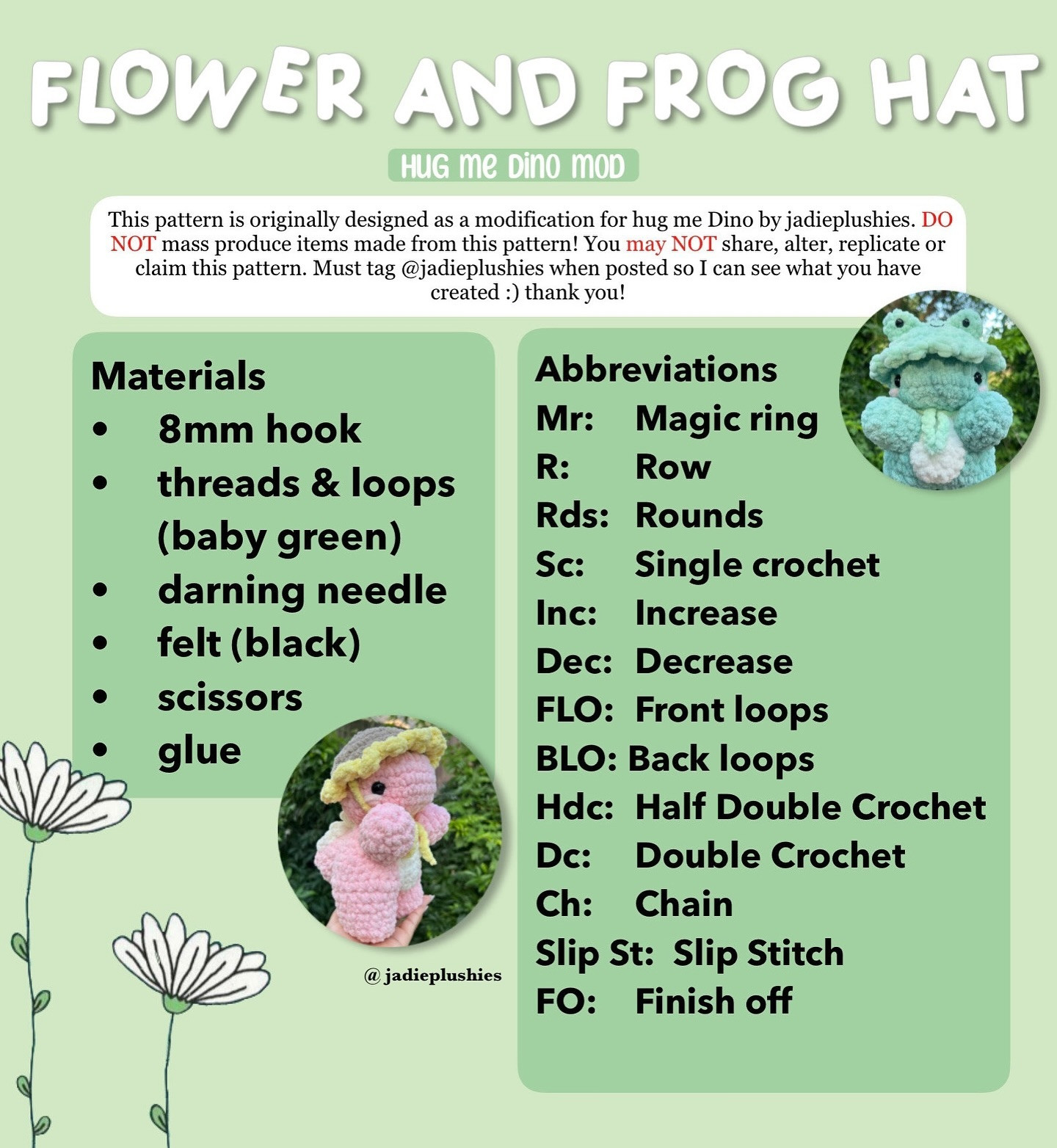 flower and frog hat Free Hug Me Dino Hats Pattern!!🐸🌻