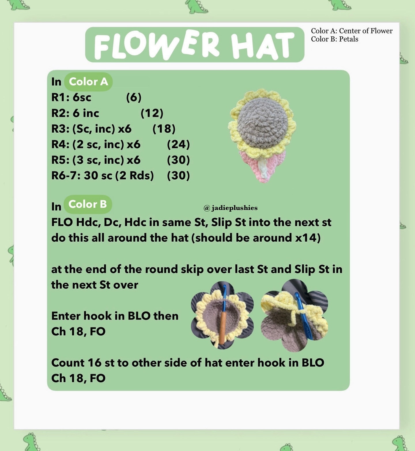 flower and frog hat Free Hug Me Dino Hats Pattern!!🐸🌻