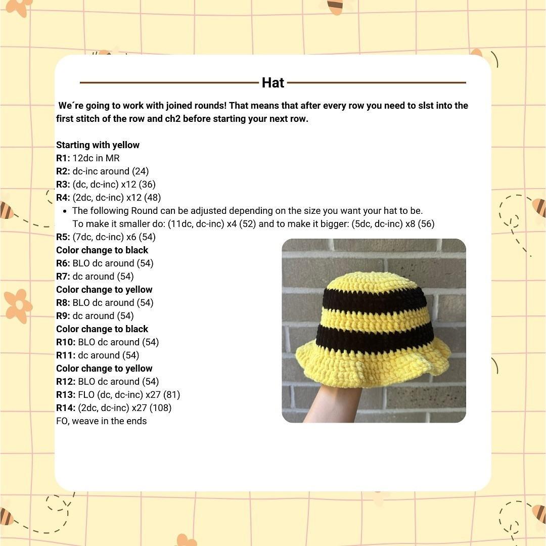 FREE Bee Bucket Hat Pattern 🐝