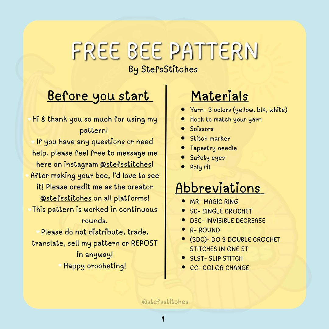 Free Crochet 🐝 Bee 🐝 Pattern