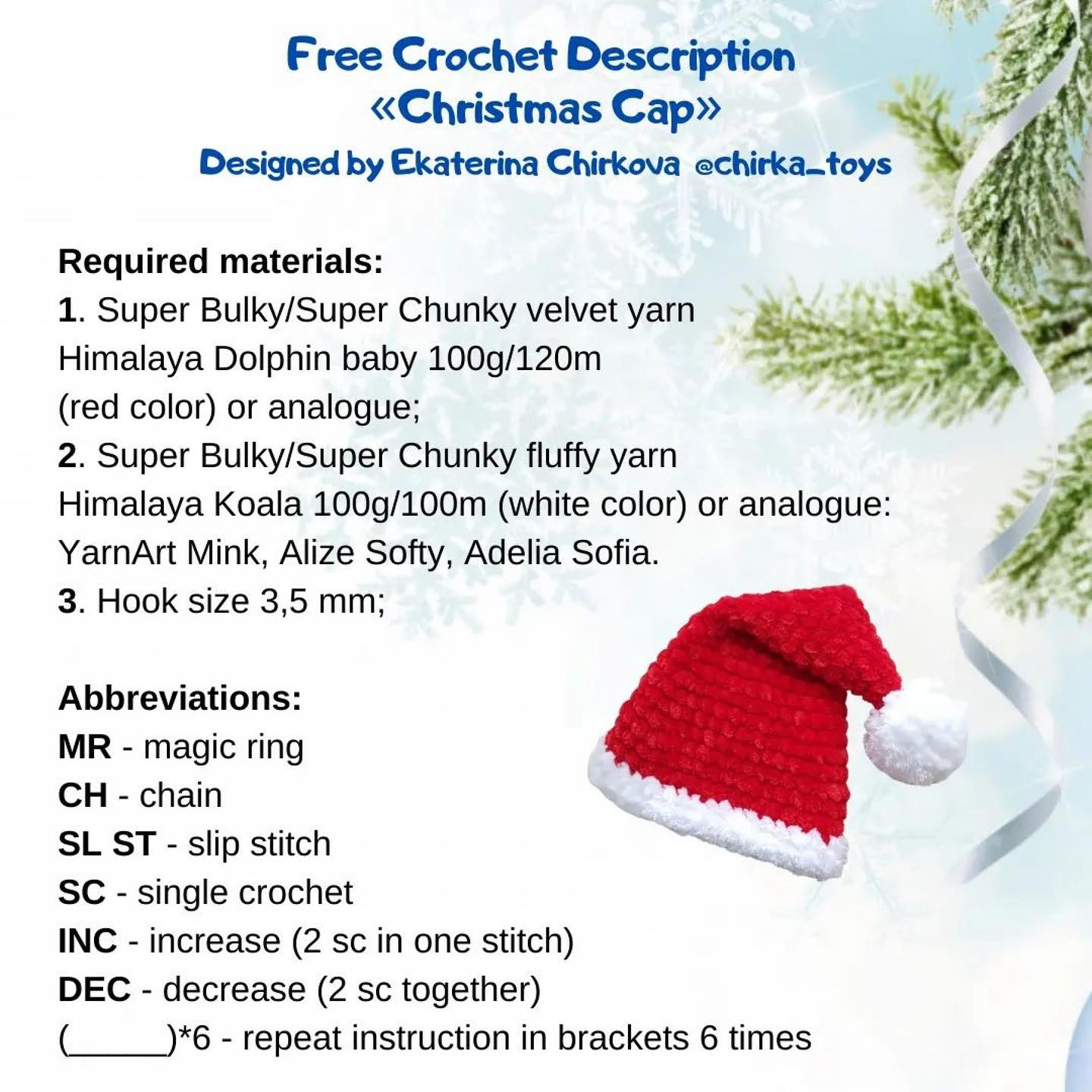 free crochet description christmas cap