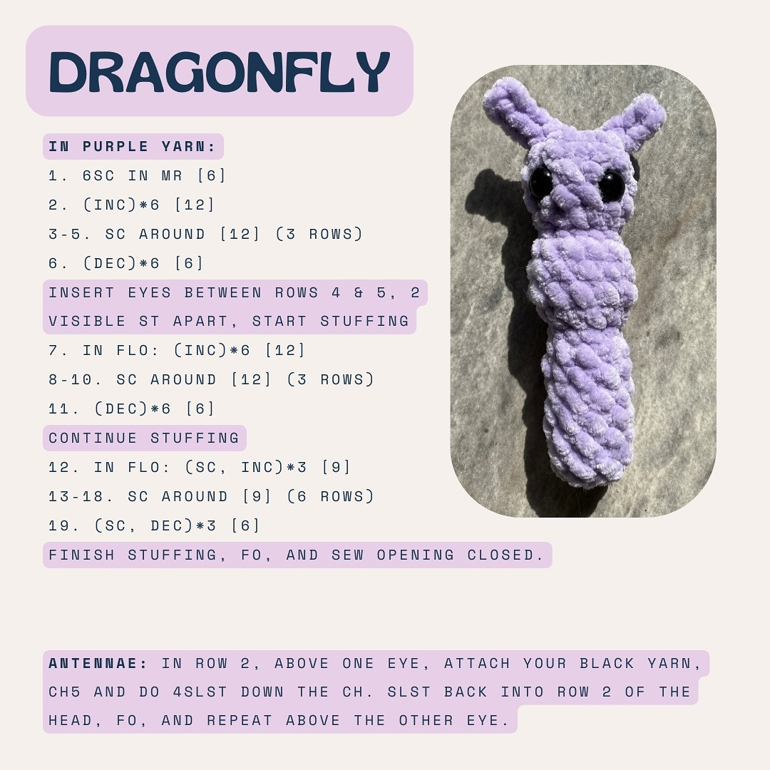 free crochet pattern: mini dragonfly 💜