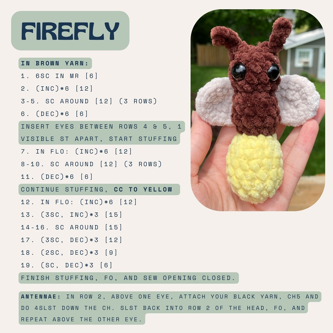 free crochet pattern: mini firefly 💡