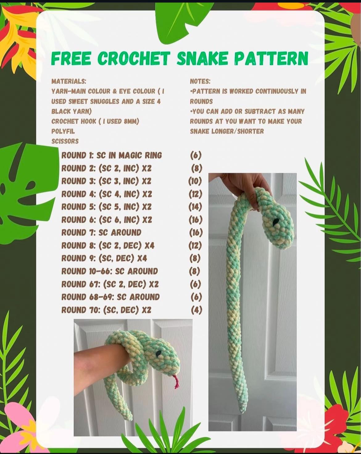 free crochet snake pattern