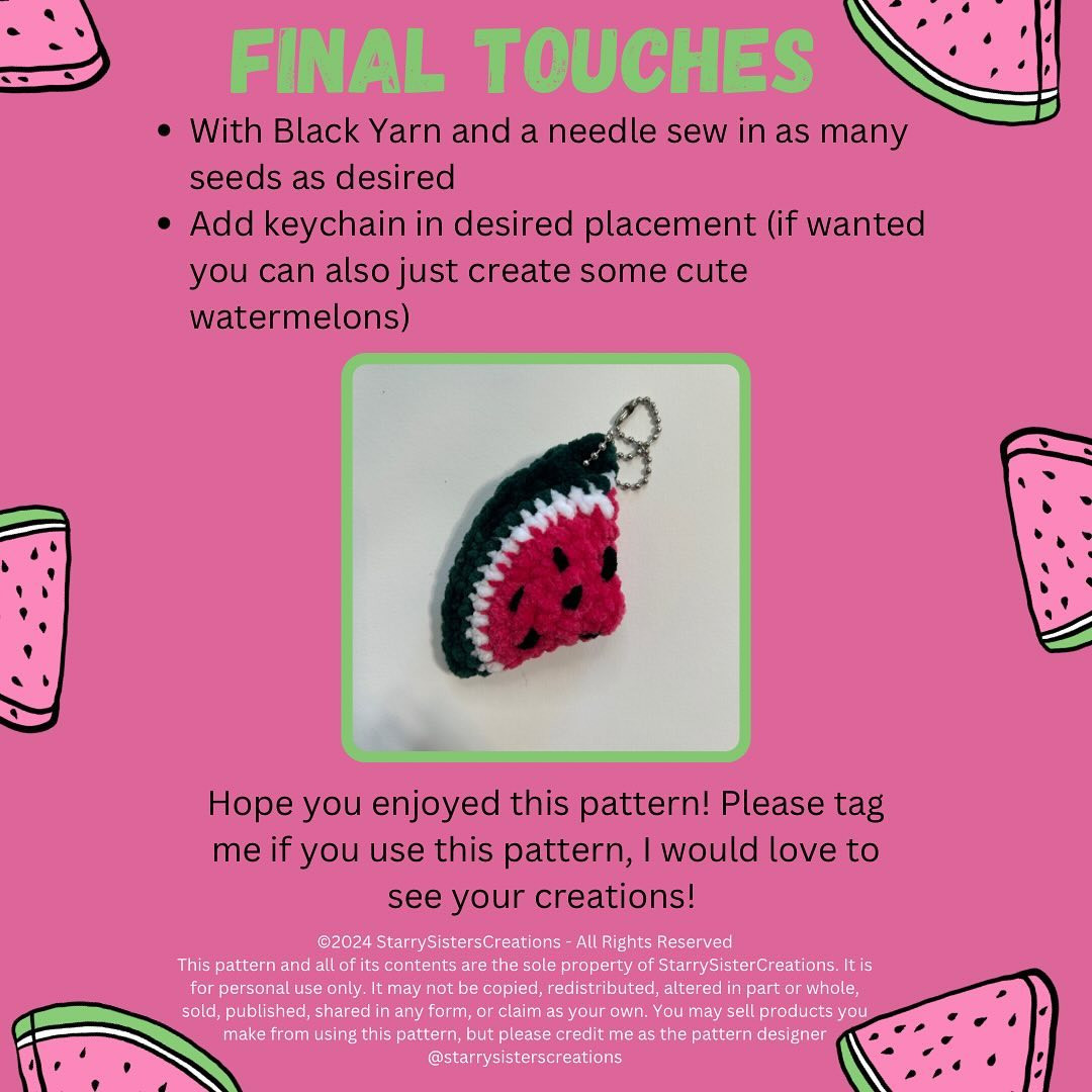 free no sew crochet pattern watermelon keychain