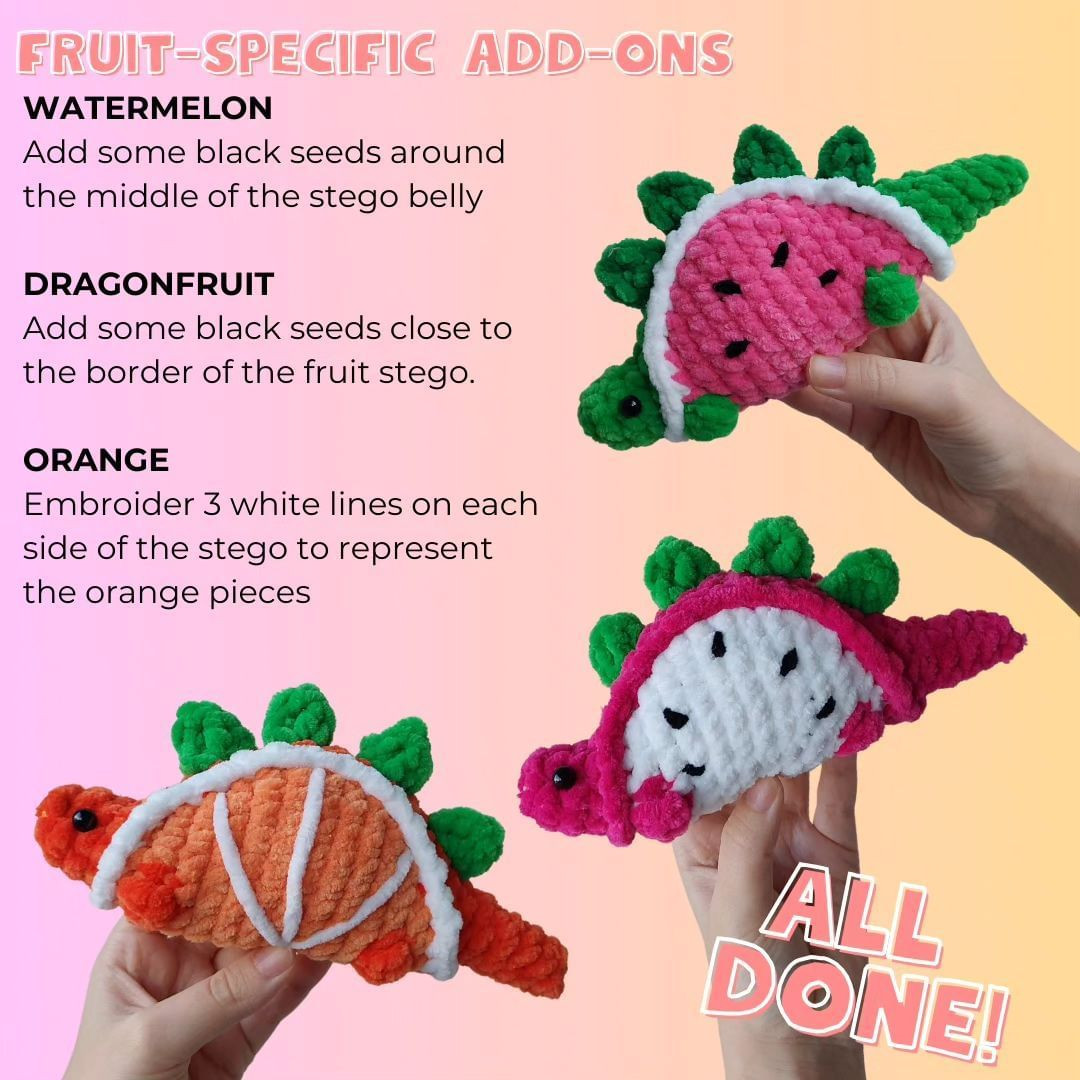 free no sew fruit stegos pattern set