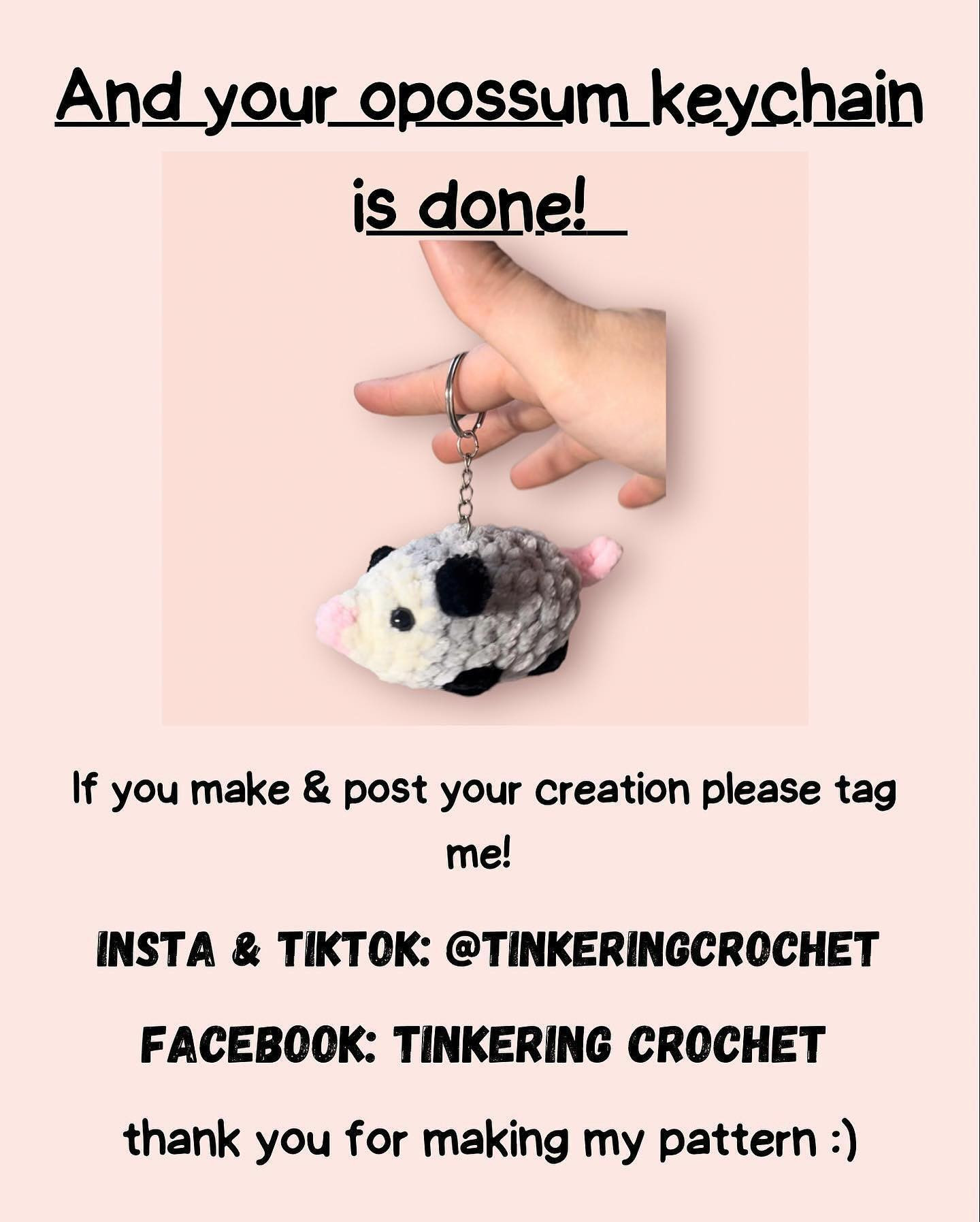 free pattern no sew mini opossum keychain