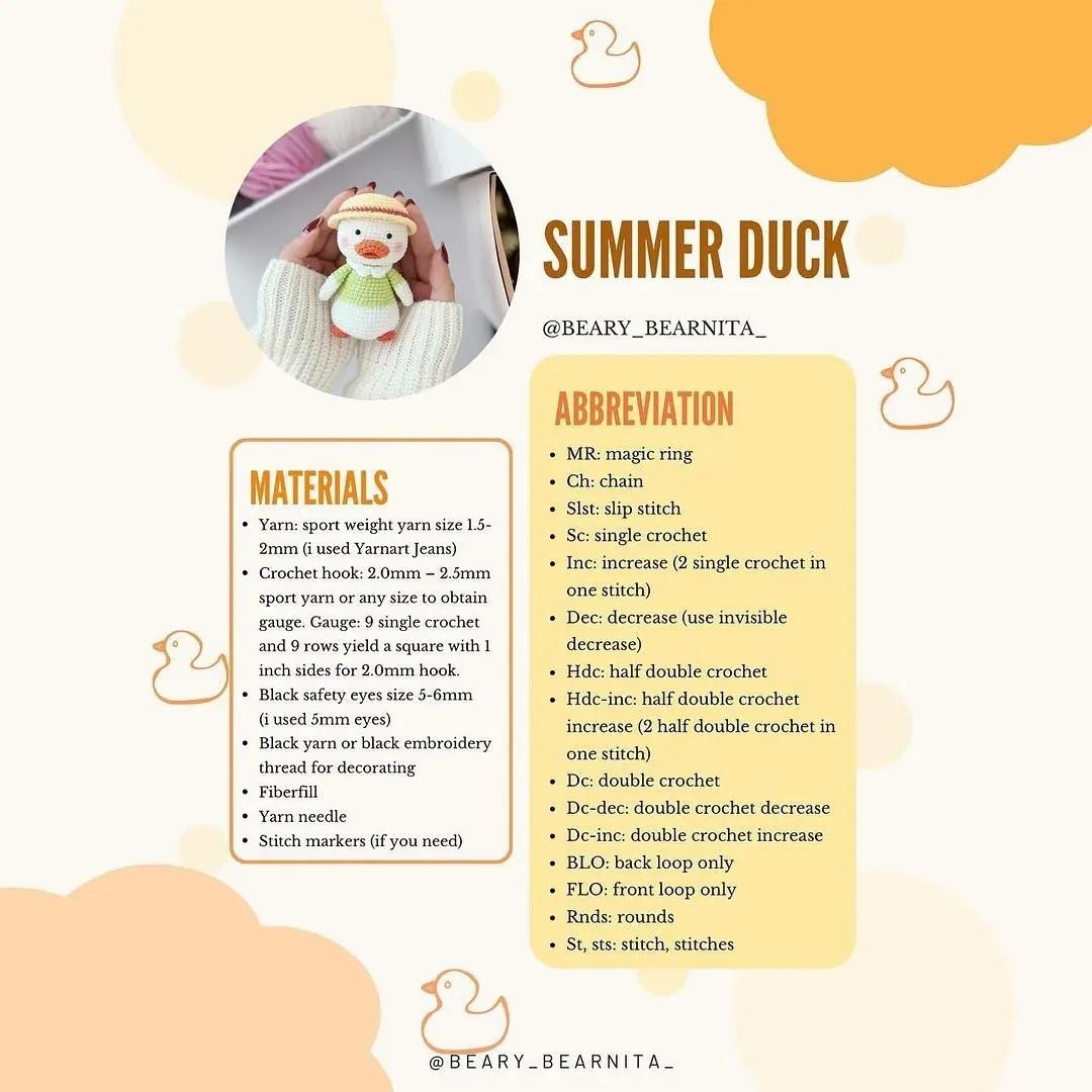 free pattern summer duck wear a hat