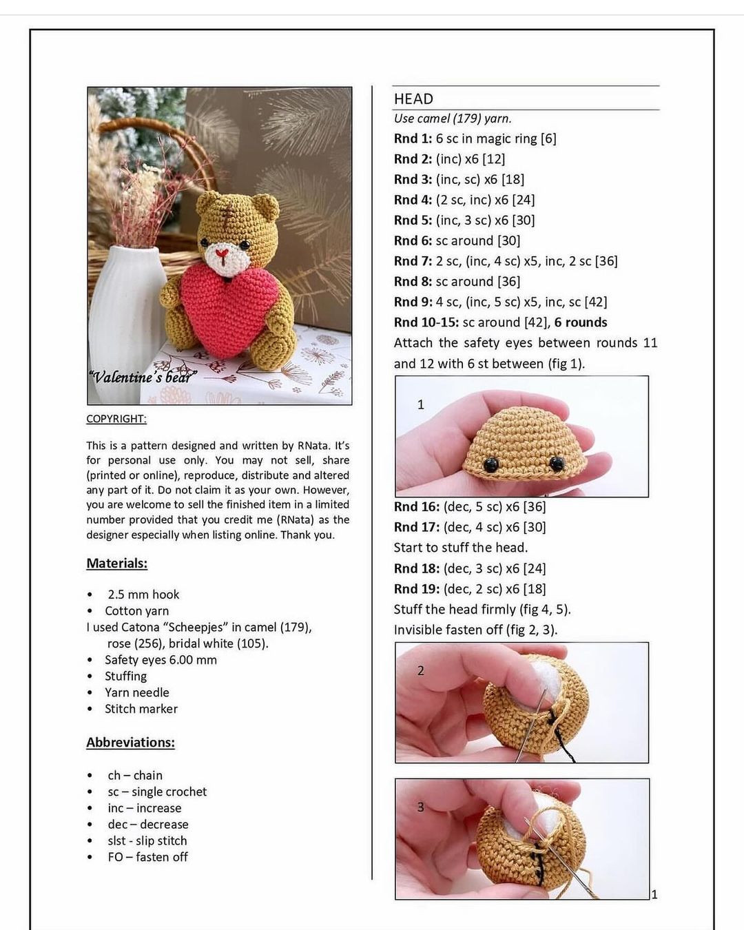 free pattern valentine's bear